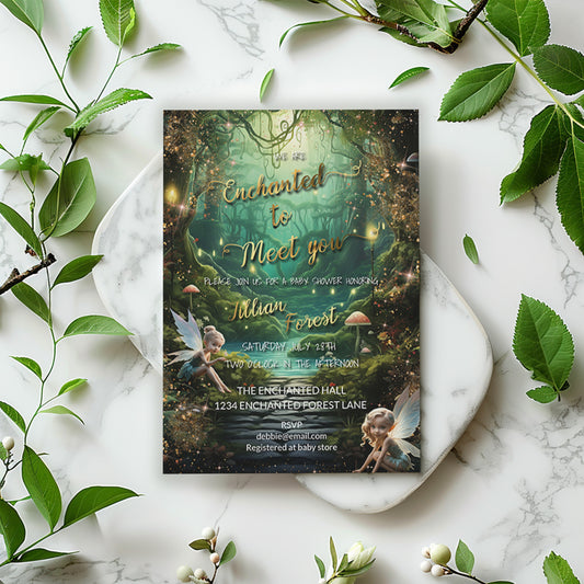 Enchanted to Meet You Baby Shower Invitation – Fairytale Forest Editable Template