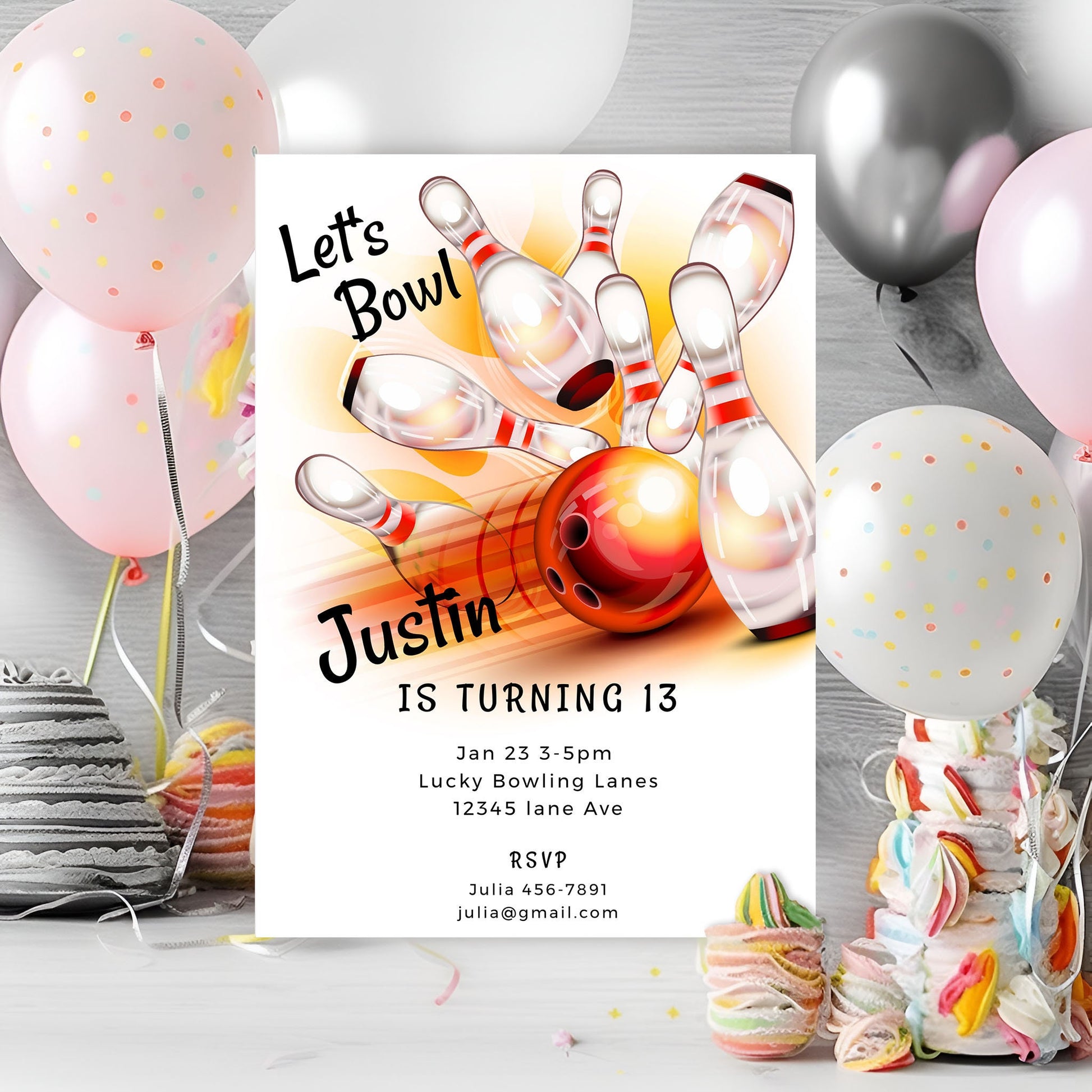 Bowling Party Invitation – Editable Kids, Teen & Adult Birthday Template