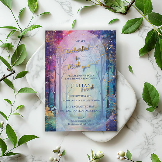 Enchanted to Meet You Baby Shower Invitation – Enchanted Forest Editable Template