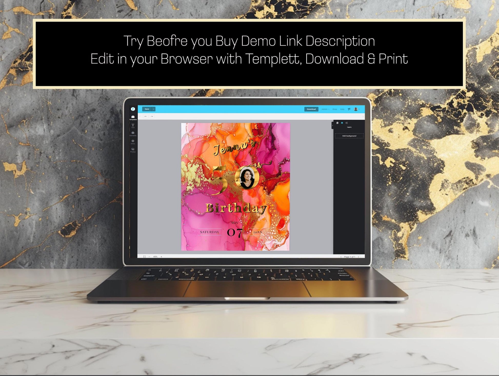 Event Welcome Sign - Editable Photo Template | Instant Download Pink Orange Decor 18x24 & 24x36