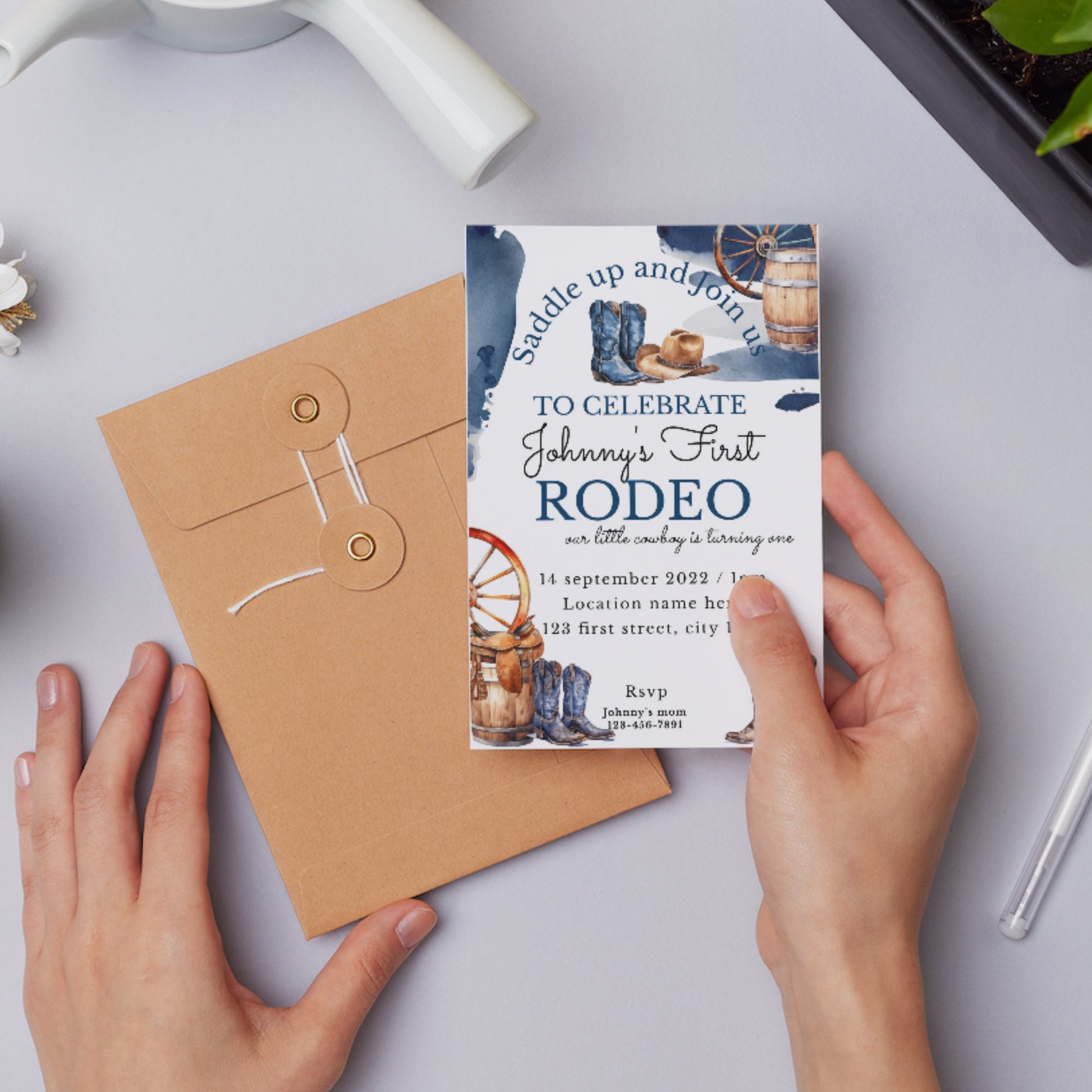 1st Rodeo Birthday Invitation Template: Western Cowboy Party (Digital Download)