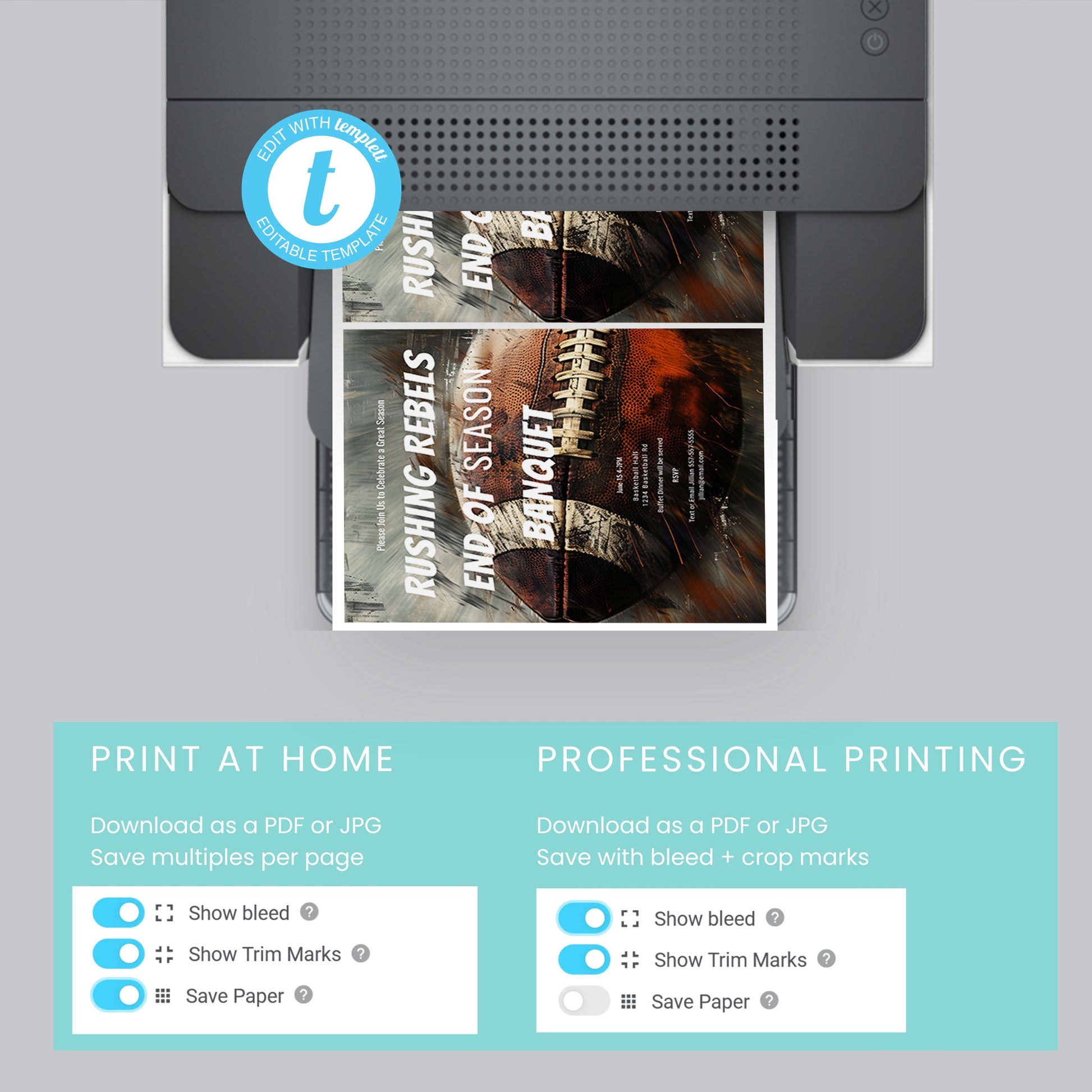 Football Banquet Invitation - Editable Party Invite for Sports Team Celebration