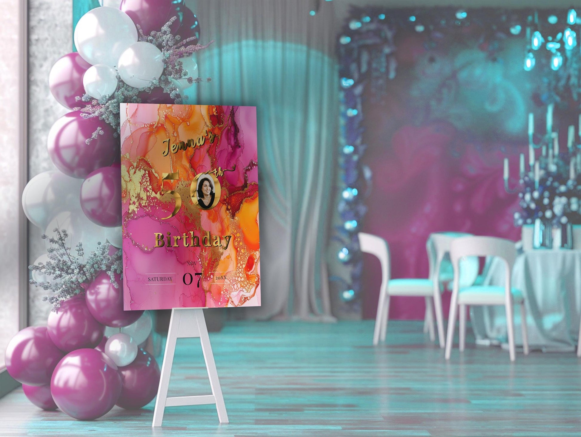 Event Welcome Sign - Editable Photo Template | Instant Download Pink Orange Decor 18x24 & 24x36