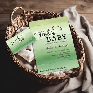 Baby Shower Invitation | Sage Green Watercolor Invitation Set - Editable Digital Bundle