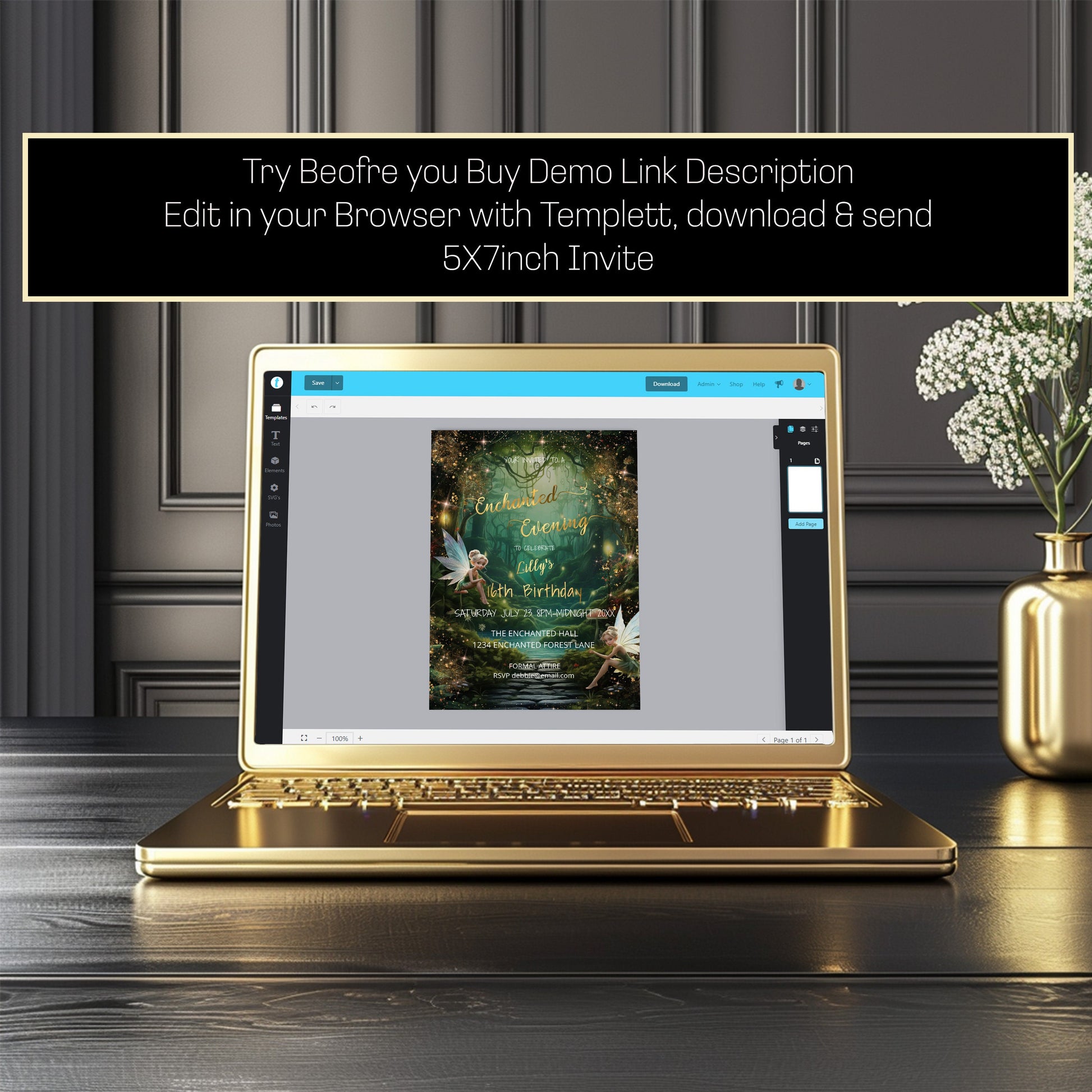 Emerald Green Enchanted Forest Sweet 16 Invitation – Fairytale Editable Template