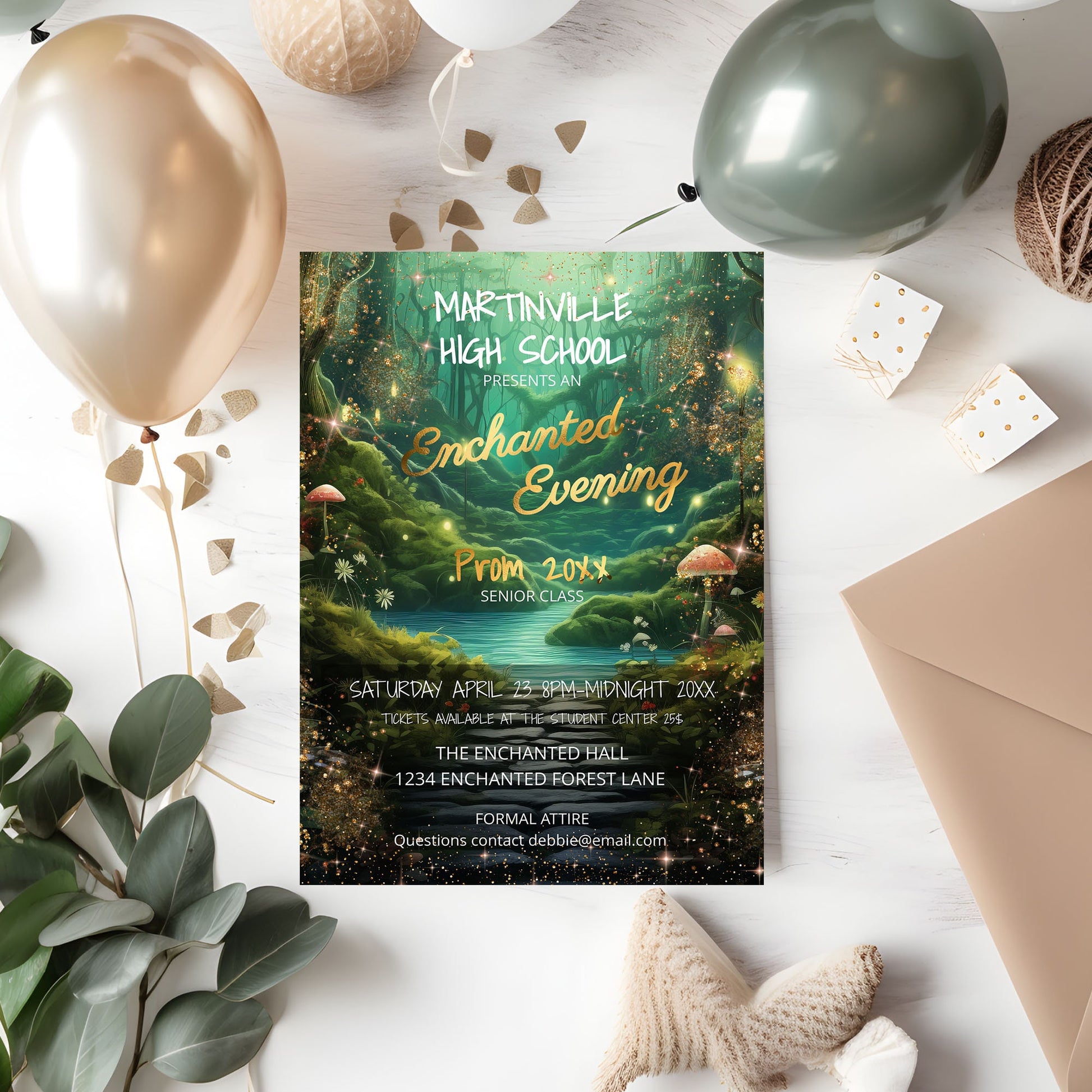 Enchanted Forest Prom Bundle – Editable Invitation, Flyer & Digital Ticket Kit
