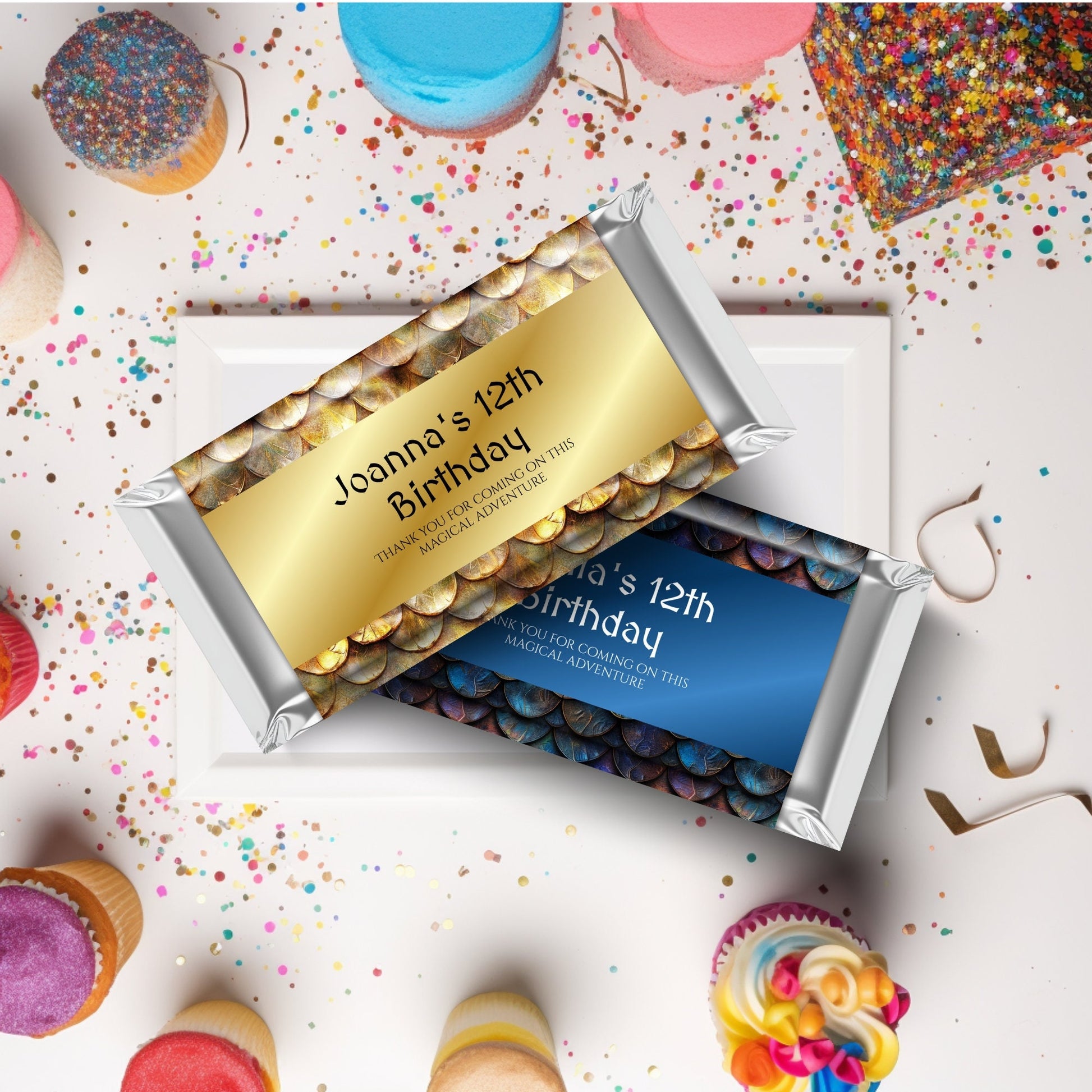 Dragon Scales Chocolate Wrapper – Editable Party Favor Template | Gold Design