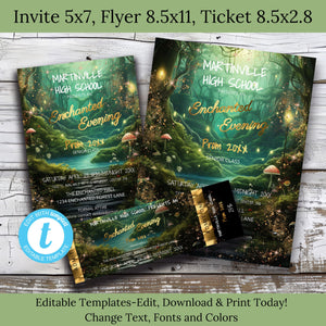 Enchanted Forest Prom Bundle – Editable Invitation, Flyer & Digital Ticket Kit