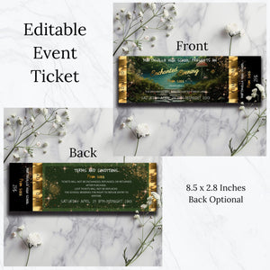 Enchanted Forest Prom Ticket – Editable Gold Foil Template | Custom Design
