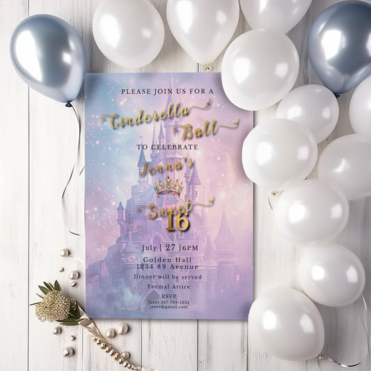 Cinderella Sweet 16 Invitation – Princess Fairytale Editable Template