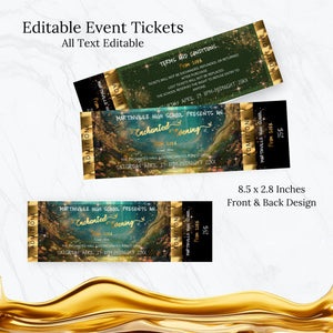 Enchanted Forest Prom Bundle | Invitation, Flyer & Ticket Editable Templates