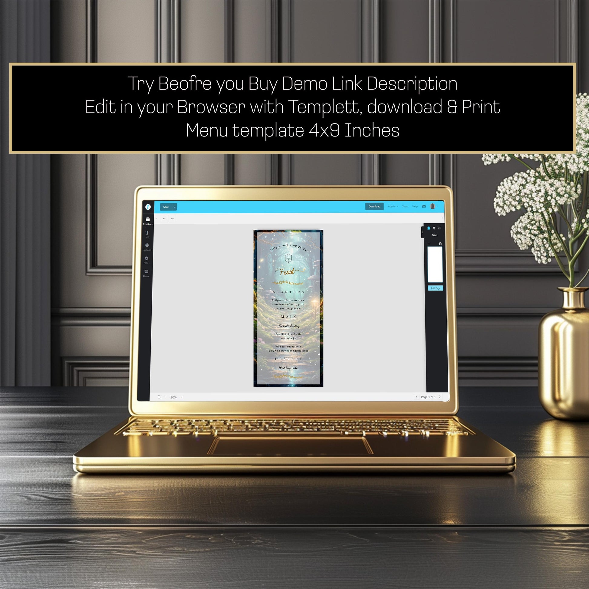 Enchanted Forest Wedding Program and Menu Template Set | Fairytale Woodland Editable Digital Stationery Bundle