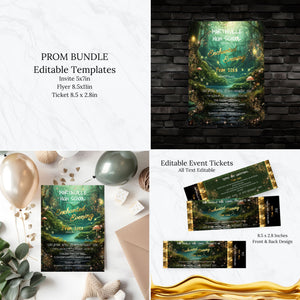 Enchanted Forest Prom Bundle – Editable Invitation, Flyer & Digital Ticket Kit