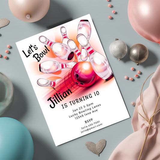 Bowling Party Invitation – Editable 5x7 Invitation Card | Printable Invite Template