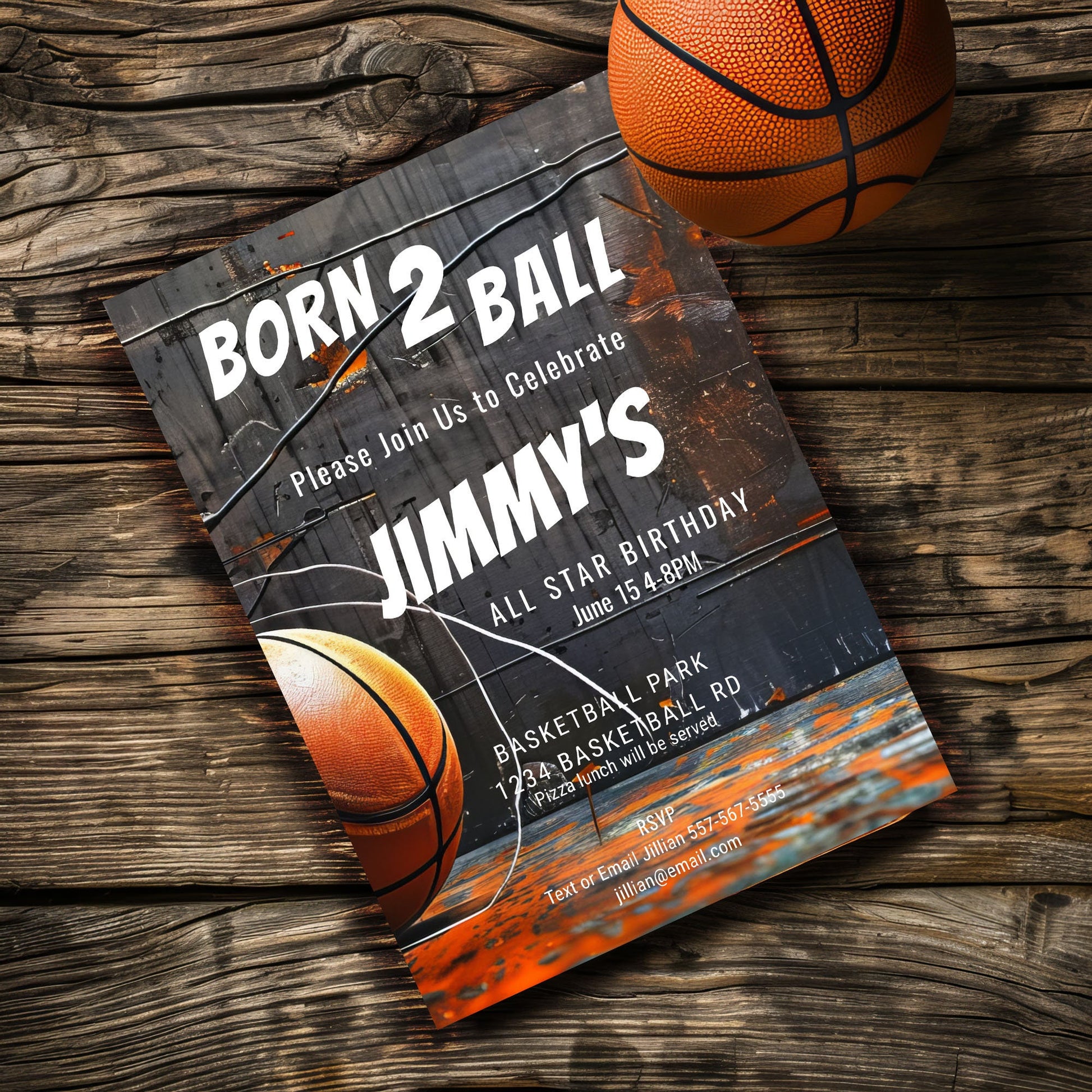 Basketball Birthday Invitation: Born 2 Ball, Grunge Style (5x7 Printable Template)