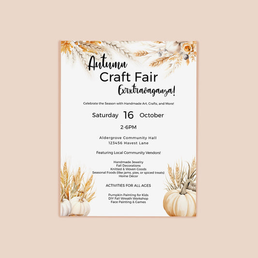 Craft Fair Flyer template-Autumn Craft market- Fall- 8.5x11in-Event Flyer-Printable-Holiday community event