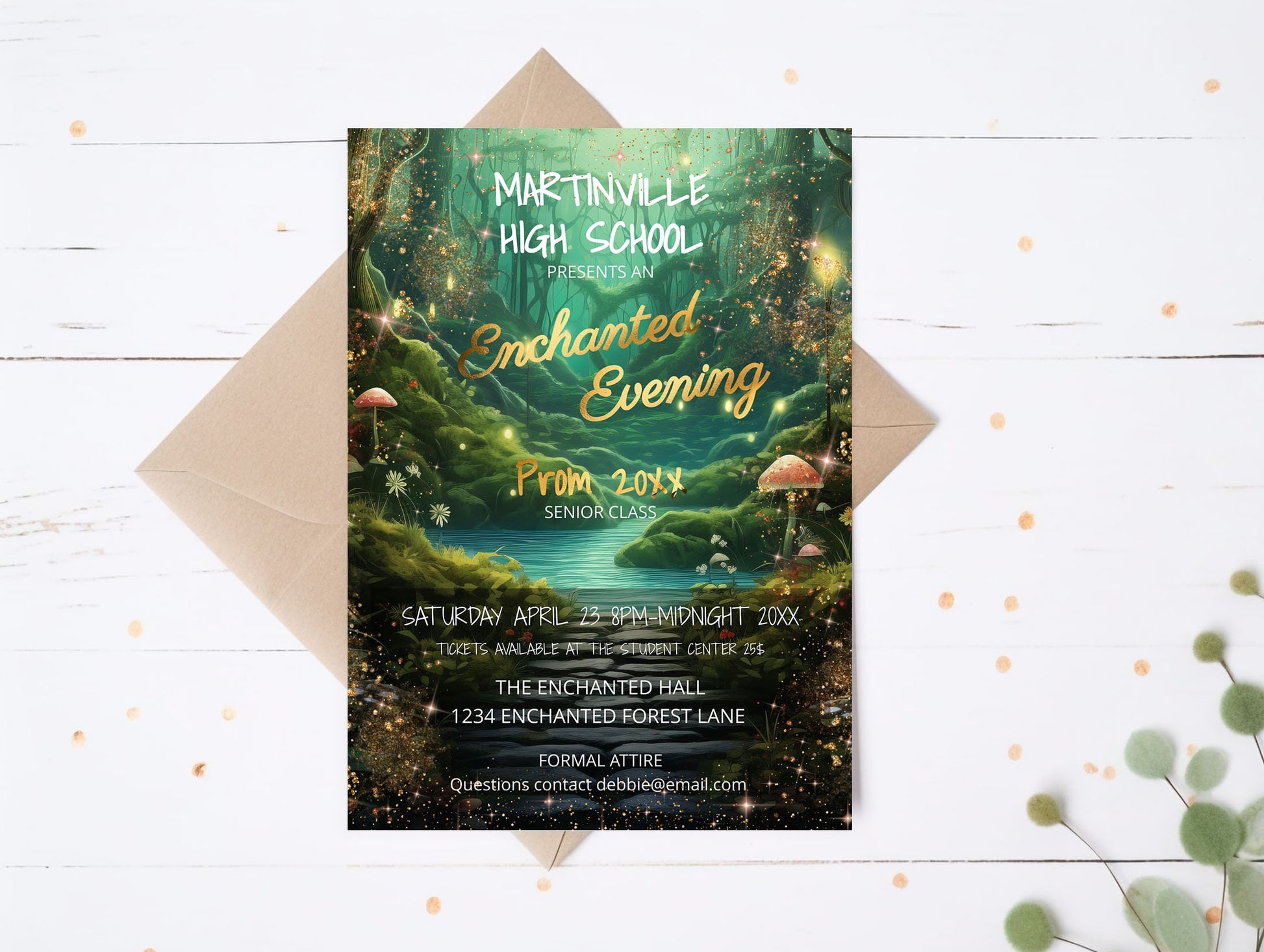 Enchanted Forest Prom Invitation – Editable High School Dance Template