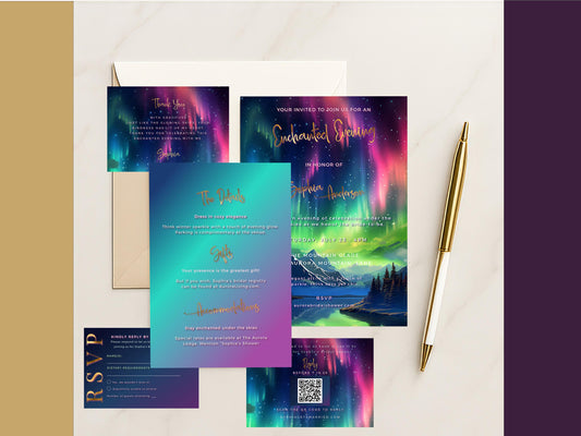 Bridal Shower Invitation Aurora Borealis - Editable Templates | Printable Bundle
