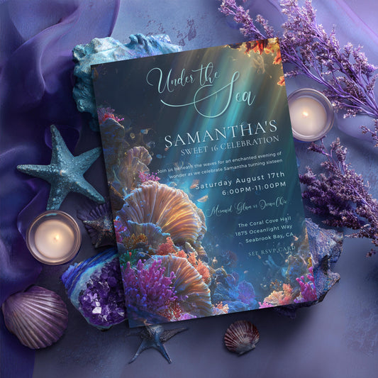 Mermaid Sweet 16 Invitation Template: Under the Sea Birthday (5x7, Digital Download