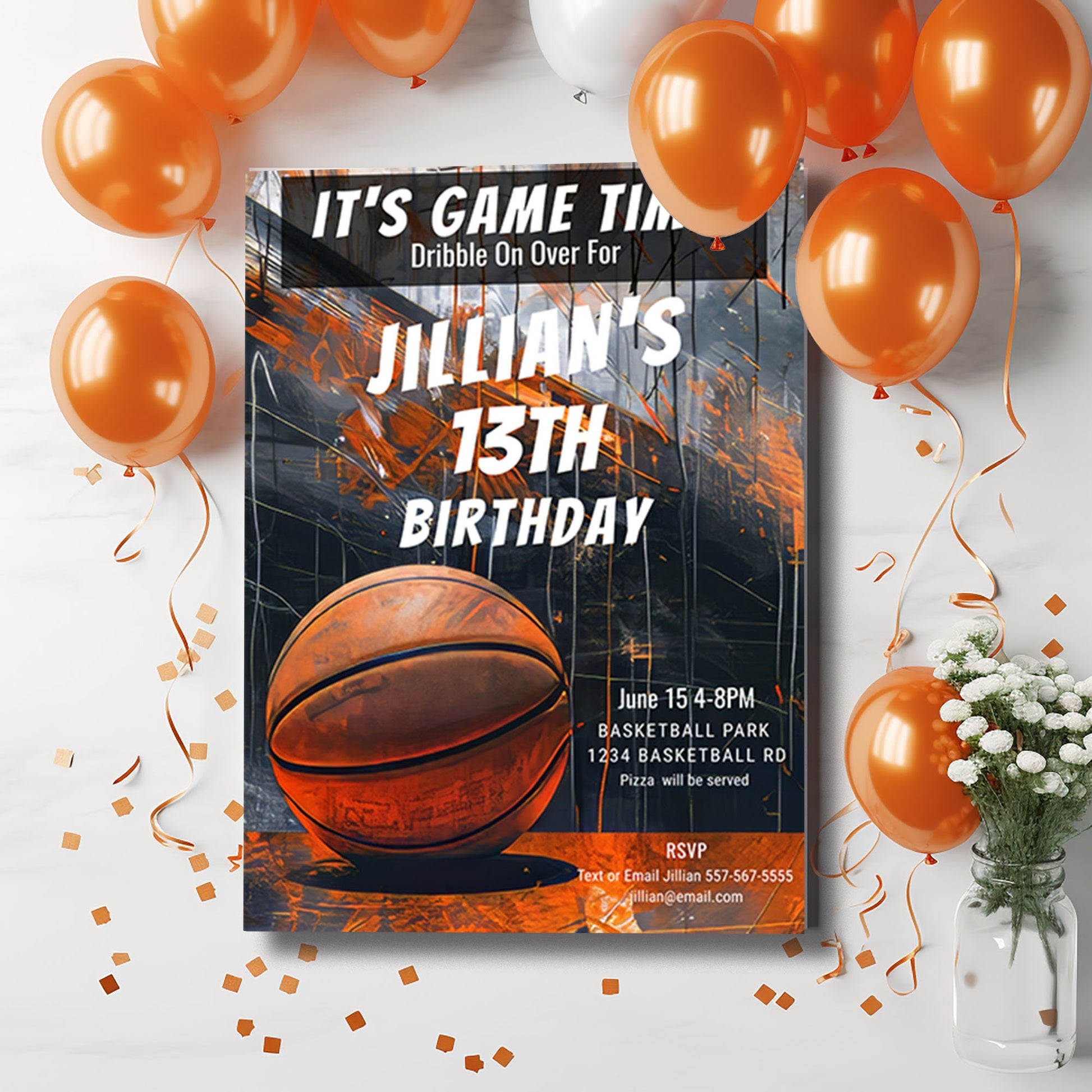 Basketball Birthday Invitation: Rustic Grunge, Editable 5x7 (Printable Template)