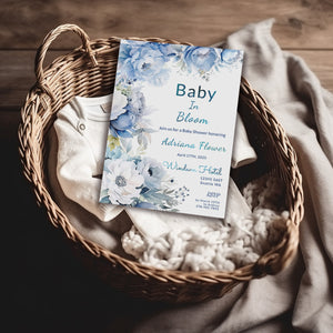Dusty Blue Floral Baby Shower Invitation | Editable 5x7 Template | Watercolor Digital Download