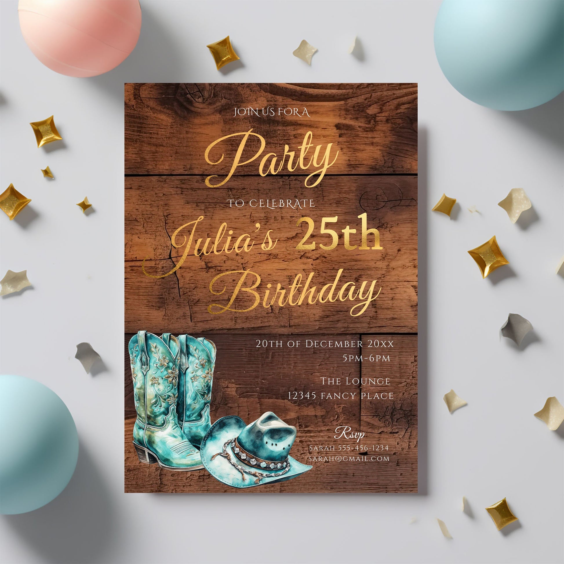 Turquoise Cowgirl Birthday Invitation Bundle | Rustic Western Editable Templates