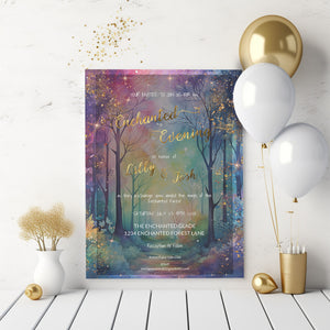 Enchanted Forest Wedding Invitation - Editable Digital Suite | Gold Foil Rustic Design