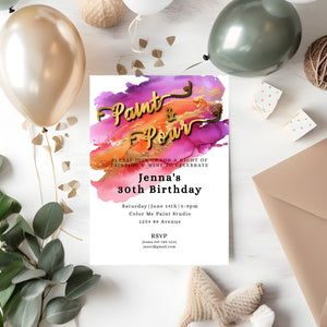 Paint & Pour Birthday Invitation | Editable Art Party Template | Printable 5x7 Design