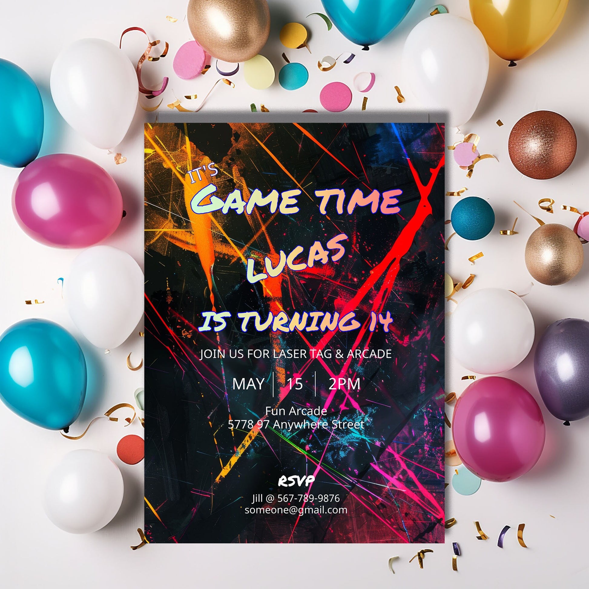 Arcade and Laser Tag party Invitation-Editable Template-Evite-Printable - Kids party-Teenage Party-Neon Party-Glow Arcade
