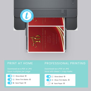 Red and Gold Sweet 16 Invite, Customizable Digital Invitation Template, Elegant Quinceanera Birthday Invite