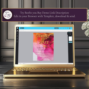 Hot Pink Graduation Invitation | Editable 5x7 Template with Gold Foil & Photo Option