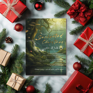 Enchanted Forest Christmas Party Invitation – Elegant Holiday Editable Template