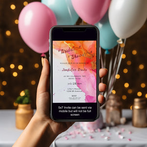 Hot Pink & Orange Baby Shower Invitation Editable Alcohol Ink Invite Template