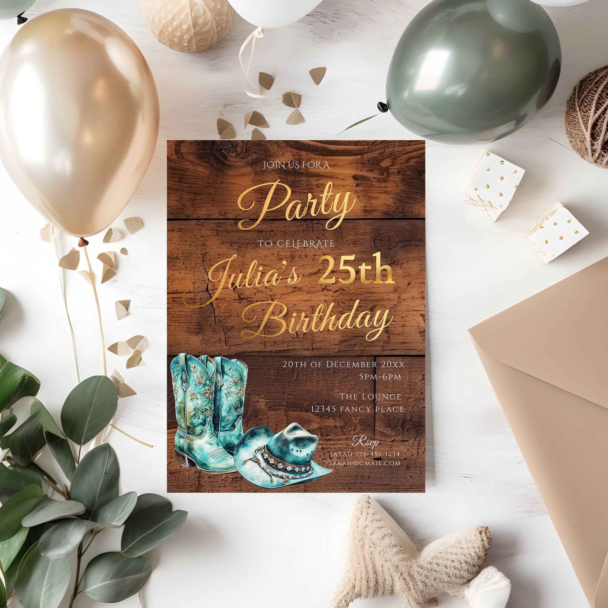 Turquoise Cowgirl Birthday Invitation: Rustic Western Party (Printable)