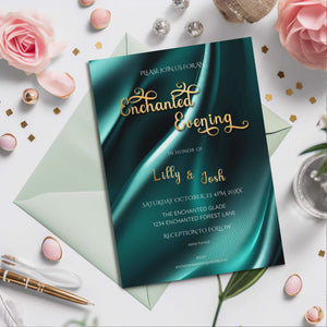 Teal & Gold Wedding Invitation | Elegant Enchanted Evening Template | Editable 5x7 Digital Download