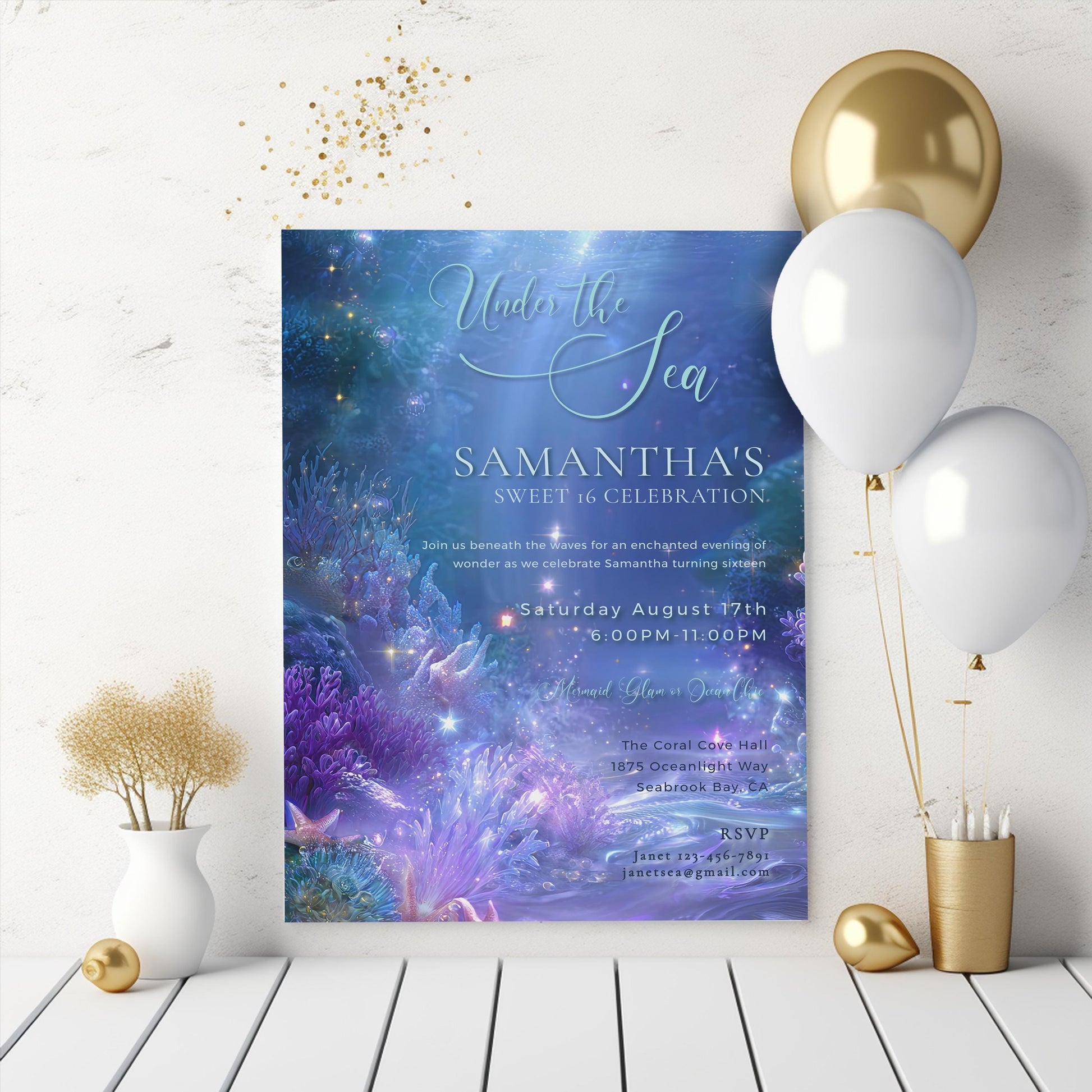 Under the Sea Sweet 16 Invitation – Editable Mermaid Birthday Template