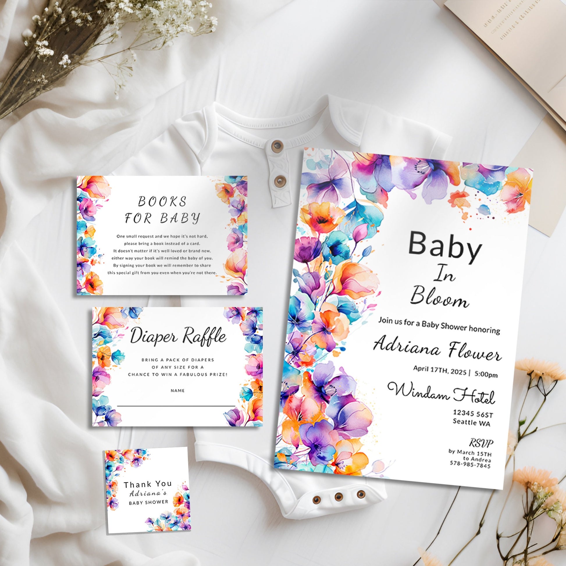 Baby Shower Invitation | Boho Baby Shower Invite With Editable Template & Matching Cards Bundle