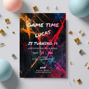 Arcade and Laser Tag party Invitation-Editable Template-Evite-Printable - Kids party-Teenage Party-Neon Party-Glow Arcade