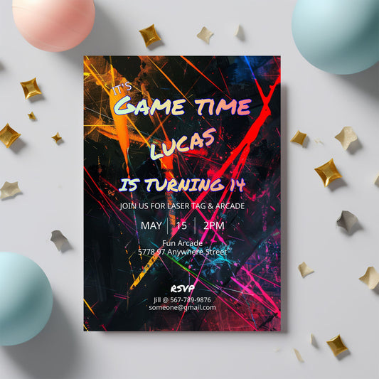 Arcade and Laser Tag party Invitation-Editable Template-Evite-Printable - Kids party-Teenage Party-Neon Party-Glow Arcade