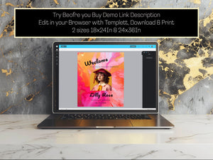 Groovy Retro Graduation Welcome Sign | Hot Pink Orange | Photo Arch | 18×24 / 24×36 | Editable Template