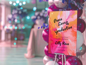 Groovy Retro Graduation Welcome Sign: Hot Pink & Orange Poster (Editable)