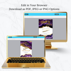 Green & Gold Geode Birthday Invitation | Elegant Crystal Party Template | Editable 5x7 Digital Download