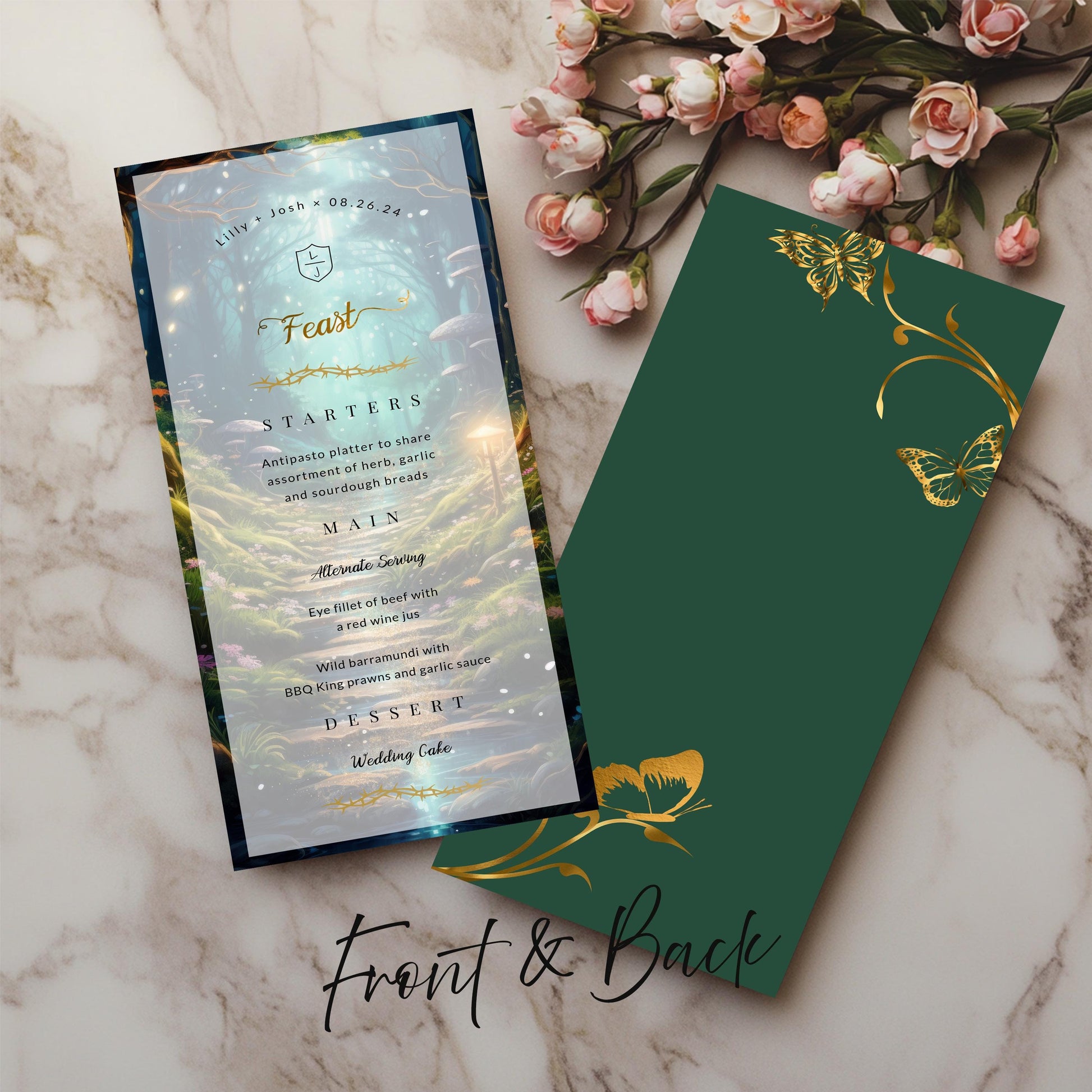 Enchanted Forest Wedding Program and Menu Template Set | Fairytale Woodland Editable Digital Stationery Bundle