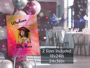 Groovy Retro Graduation Welcome Sign | Hot Pink Orange | Photo Arch | 18×24 / 24×36 | Editable Template