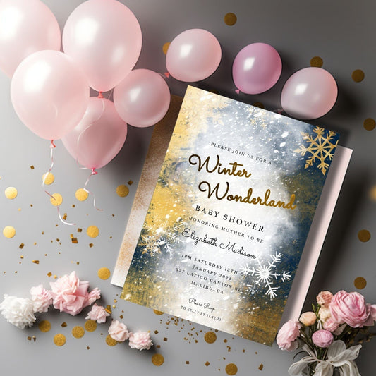 Winter Wonderland Baby Shower Invitation: Snowflake Design (Editable Template)