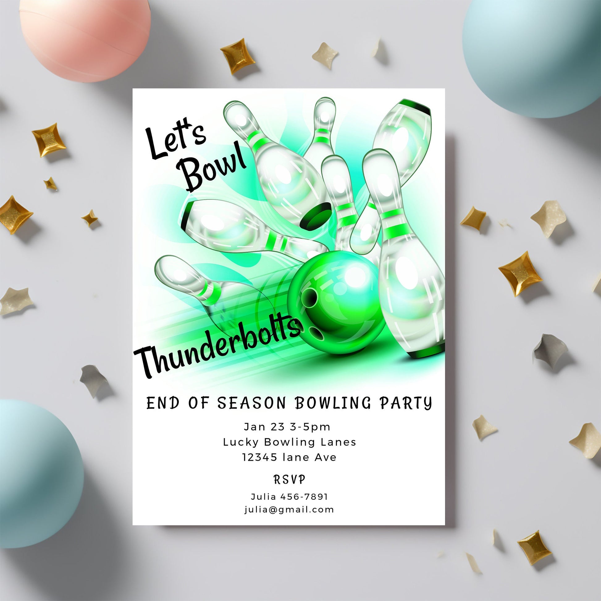 Bowling Party Invitation | Editable 5x7 Template | Printable Birthday & Event Invite
