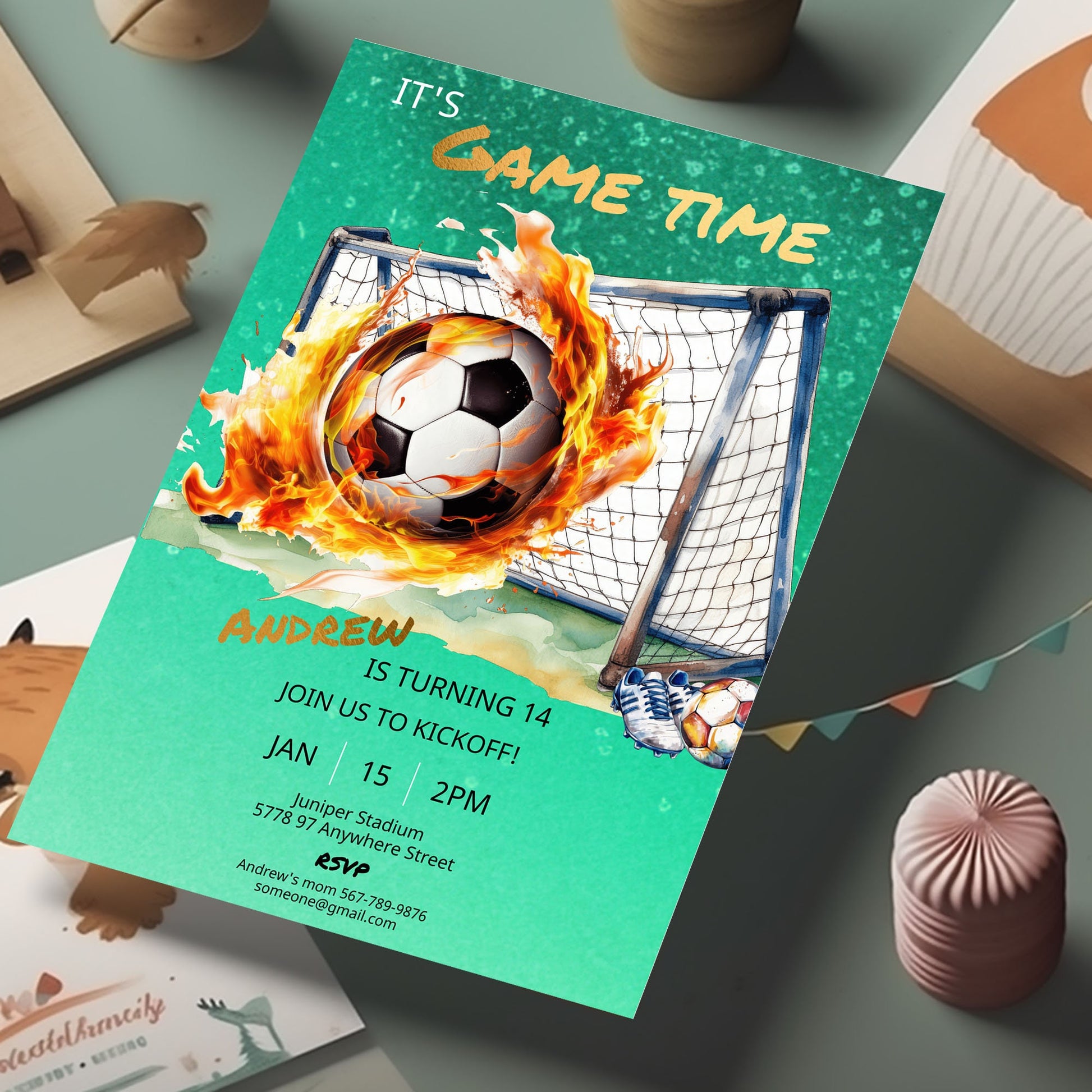 Soccer Birthday Invitation- Teenage Birthday-thank you card-Football party-Editable - Futbol invite Digital Download template