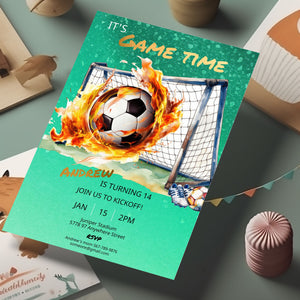 Soccer Birthday Invitation- Teenage Birthday-thank you card-Football party-Editable - Futbol invite Digital Download template