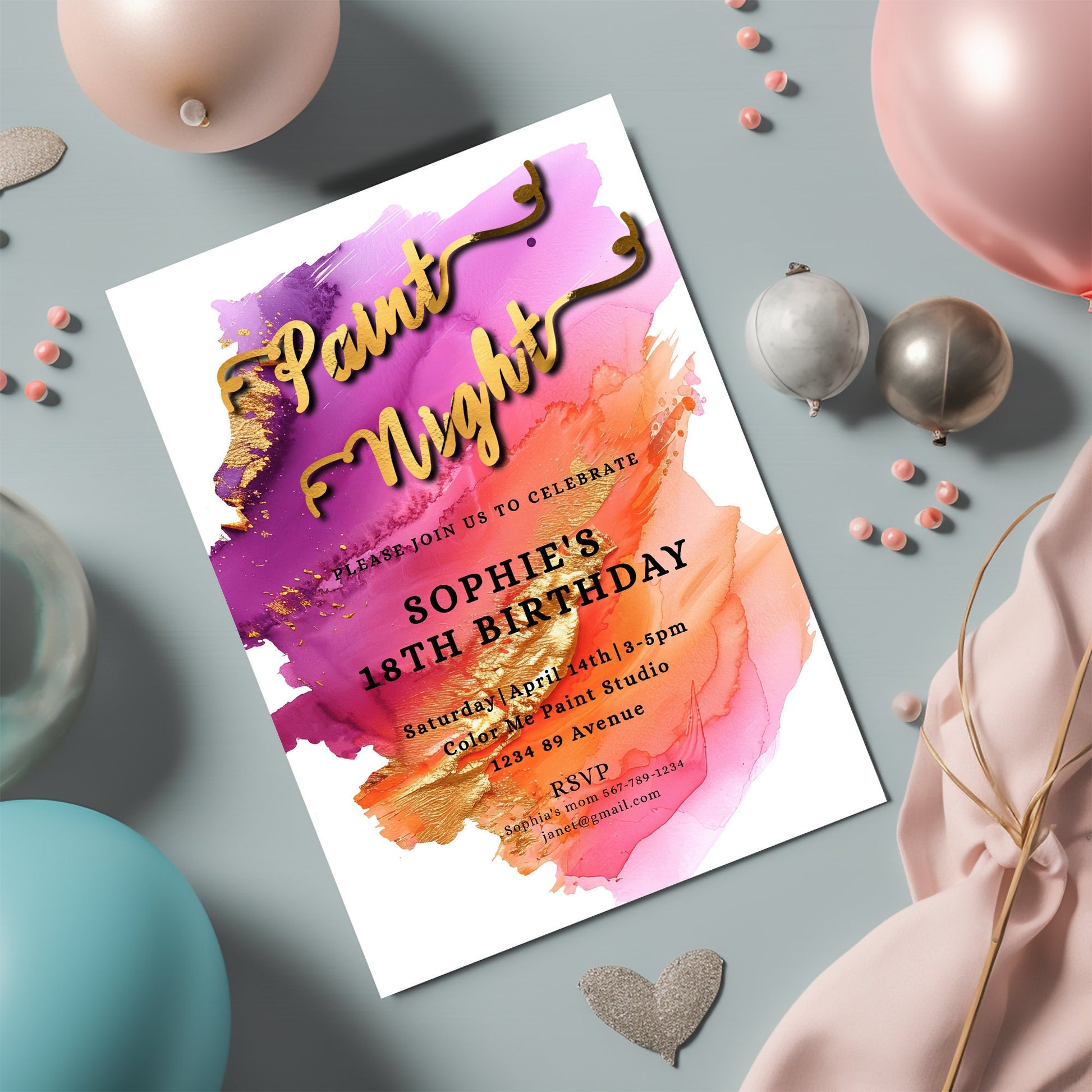 Paint Night Birthday Invitation | Editable 5x7 Template | Colorful Art Party Printable