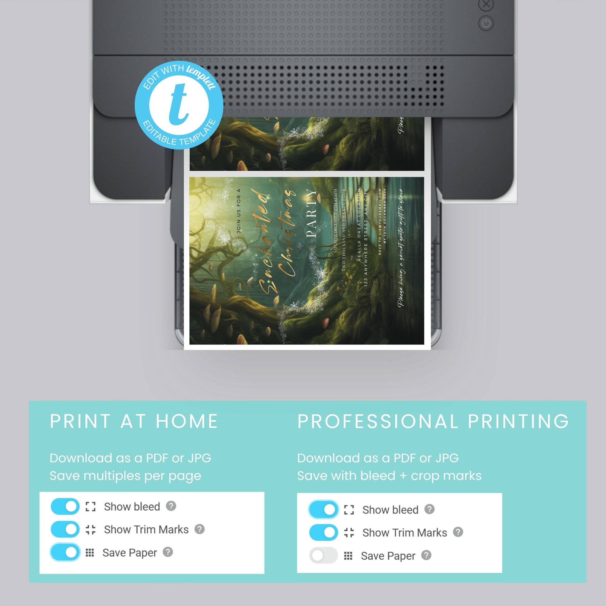 Enchanted Forest Christmas Party Invitation – Elegant Holiday Editable Template